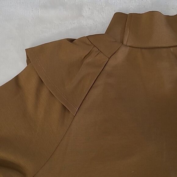 Who What Wear Women's Small Shirt Dress Brown Ruffle Long Sleeve Mock Neck Boho - Picture 16 of 16